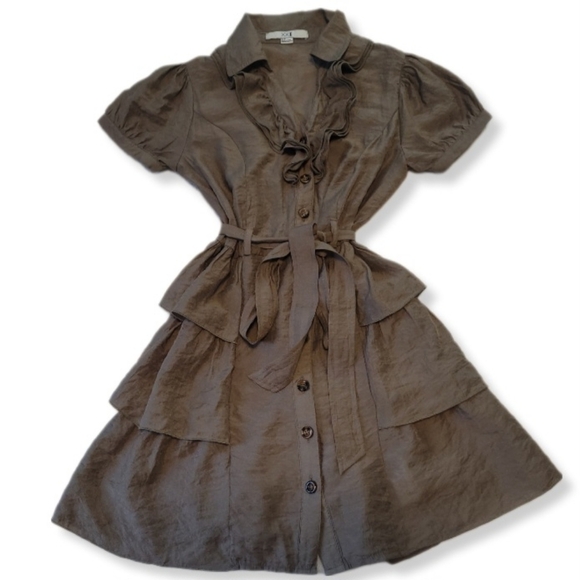 FOREVER XXI Cute 3/4 Army Green Tunic Top with Belt and Ruffles Size Small - Picture 3 of 13